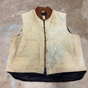 Vintage Carhartt  Brown Tan Duck Canvas Quilt Lined Vest Men’s Size XL